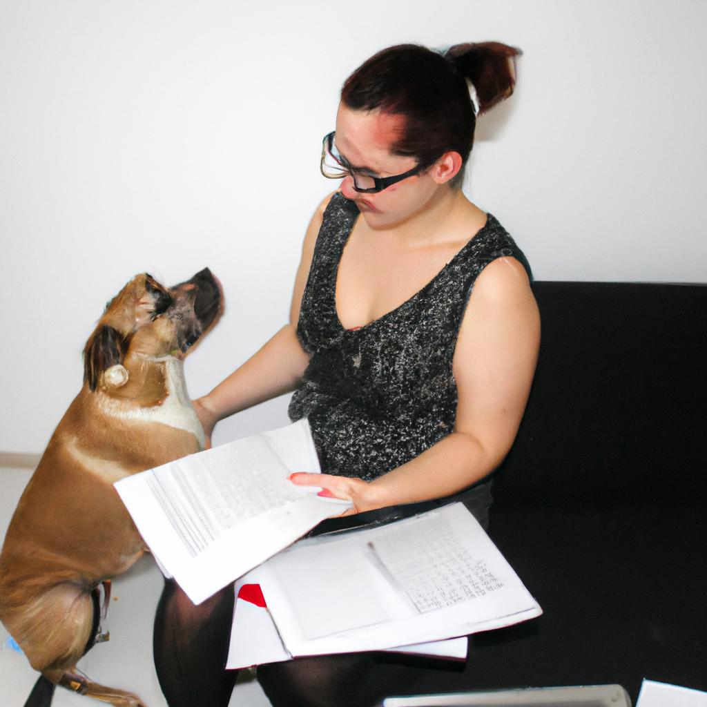 Person with pet and paperwork